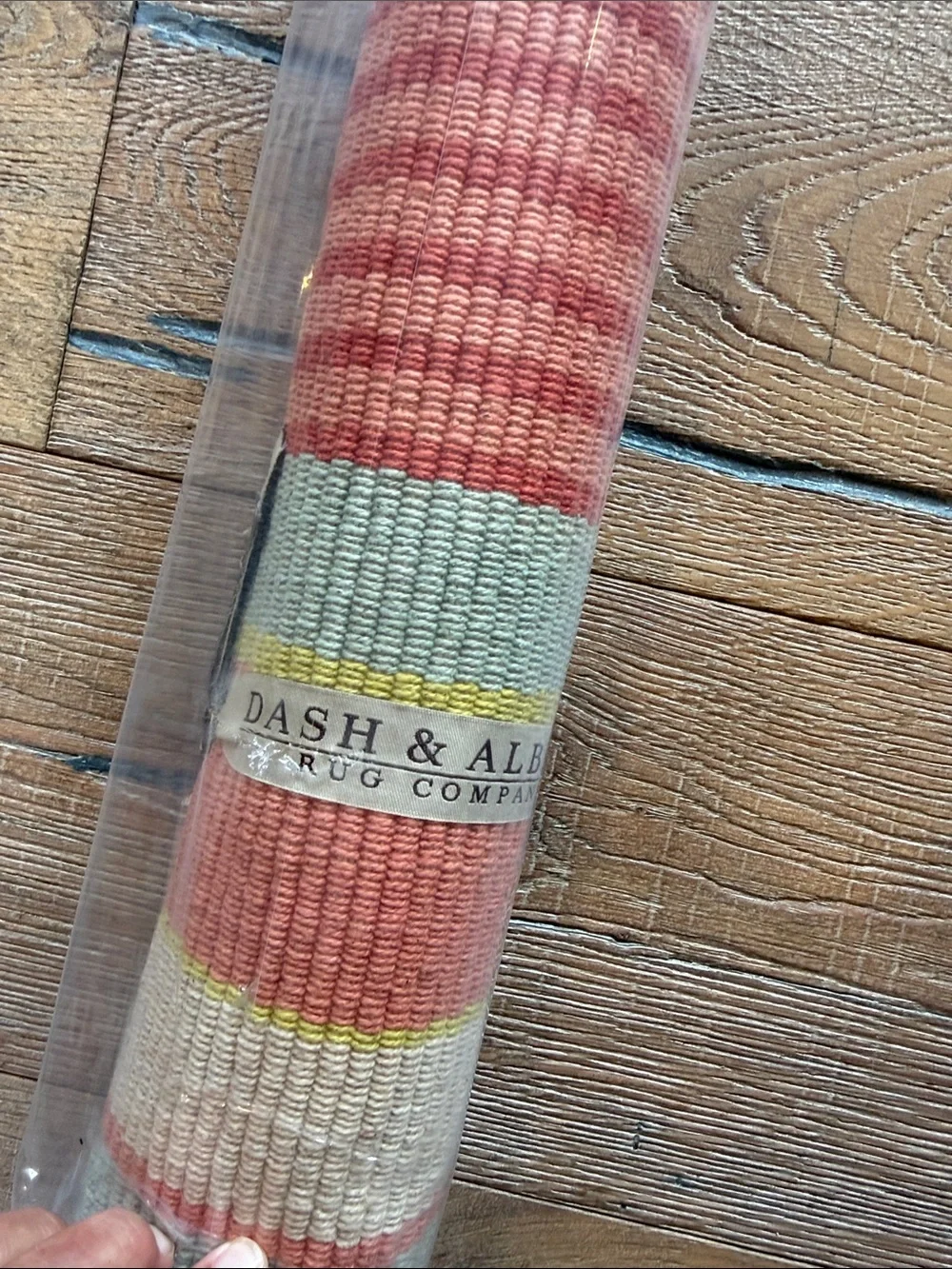 Hand woven 100% Cotton Coral and Sage Stripe Door Mat
